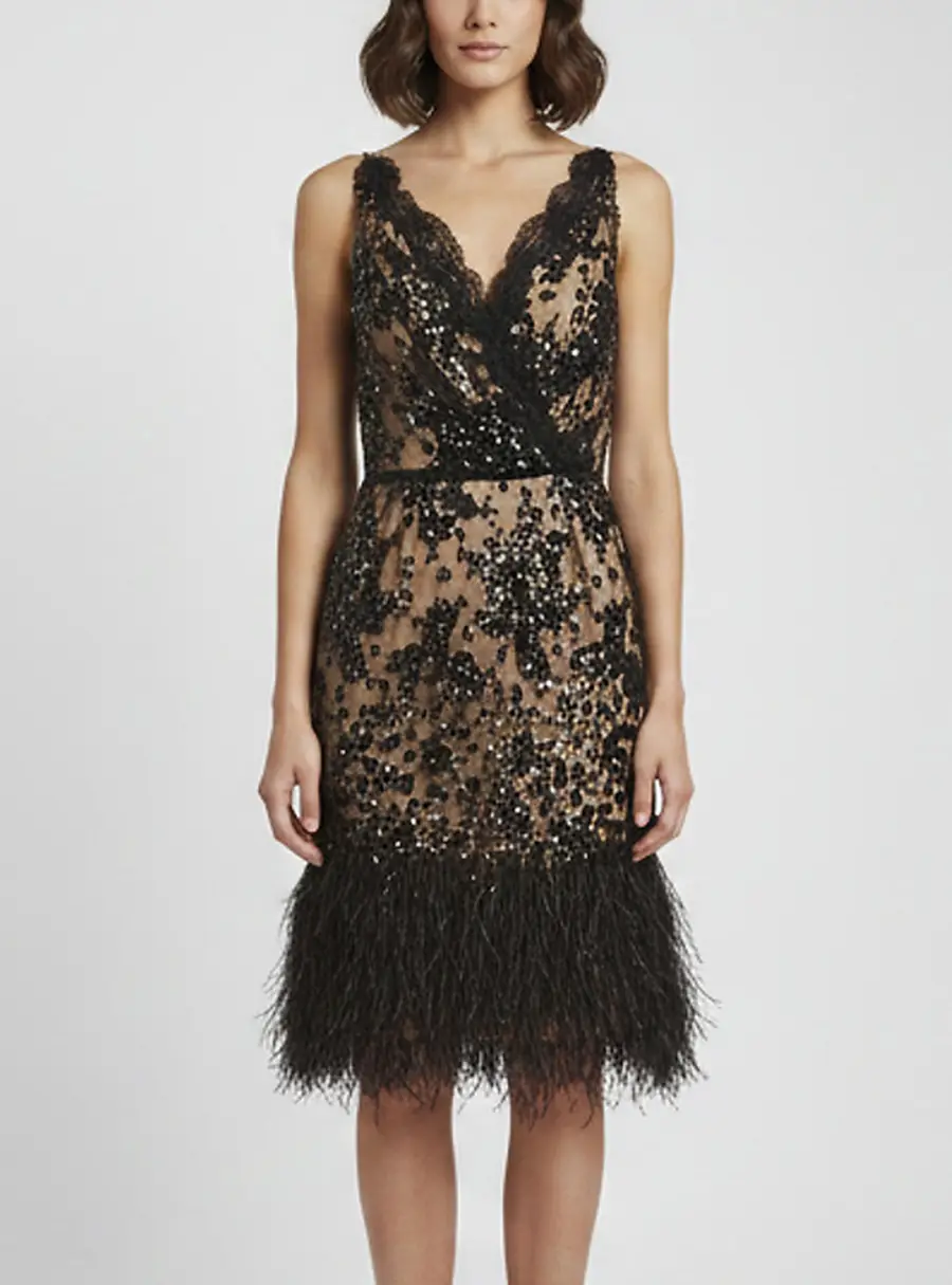 Oscar de la Renta Black Embellished Tulle Feather Detail Strappy Mini Dress M