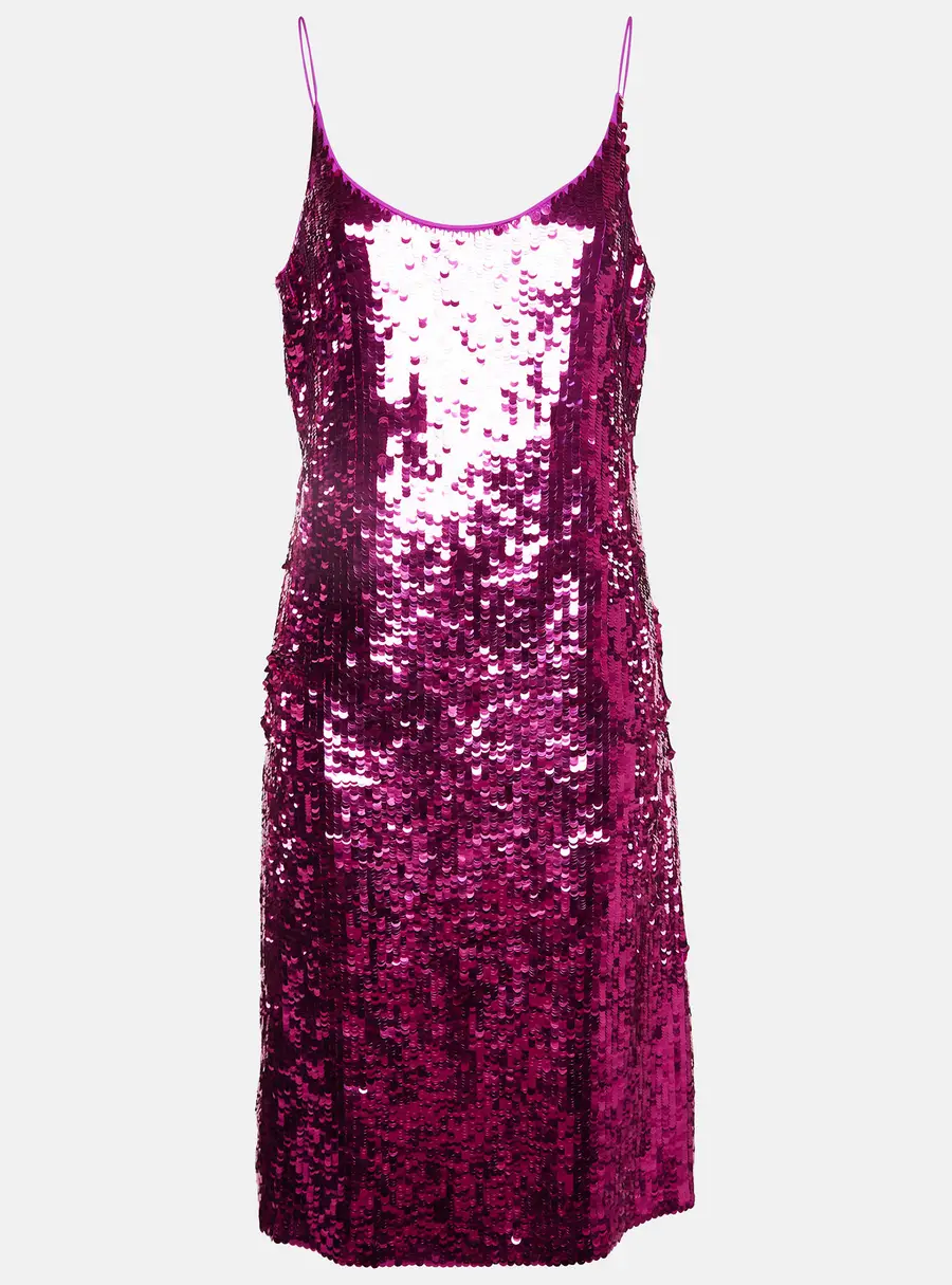 Oscar de la Renta Pink Sequin Strappy Short Dress M