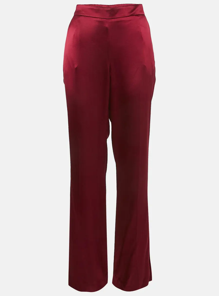 Oscar de la Renta Dark Red Satin Wide Leg Trousers M