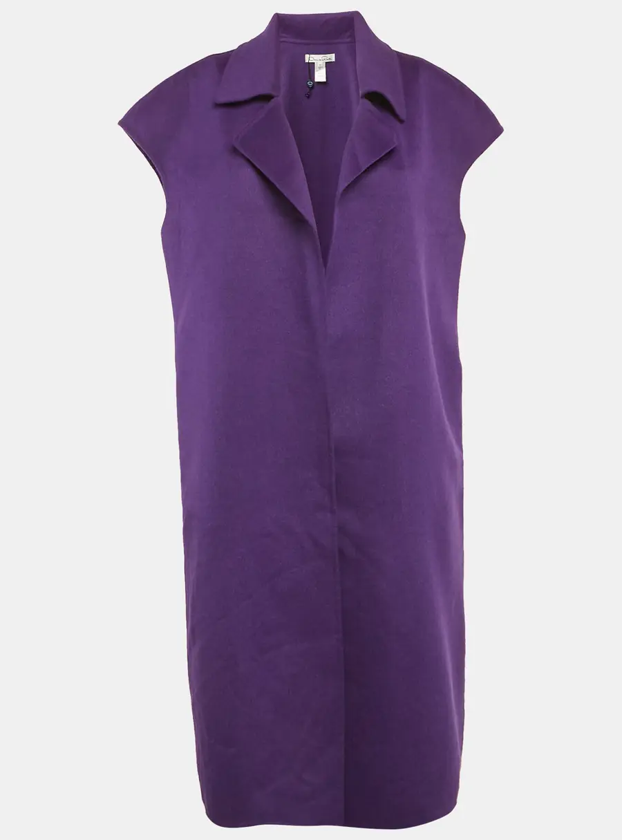 Oscar de la Renta Purple Wool Open Front Sleeveless Overcoat L