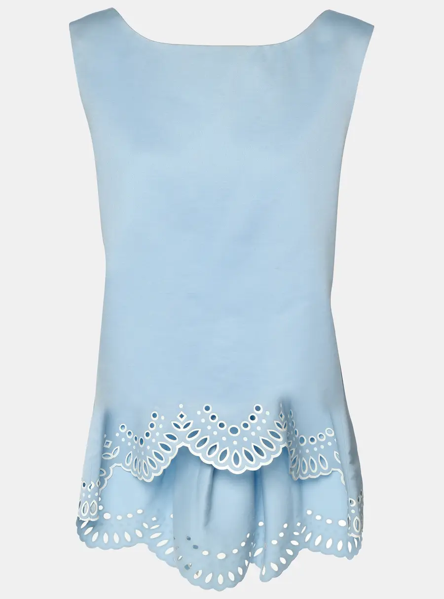 Oscar de la Renta Blue Wool Silk Top M