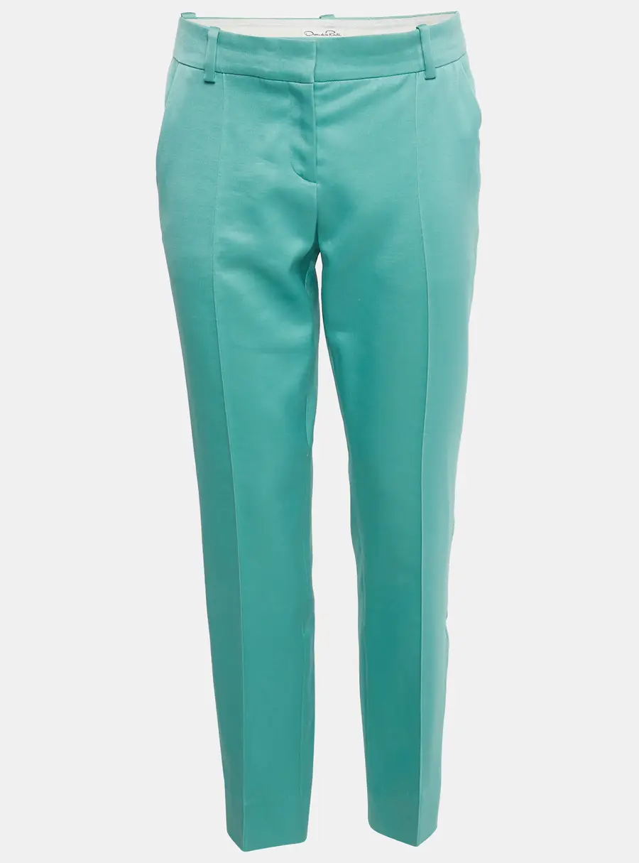 Oscar de la Renta Aqua Green Wool & Silk Formal Trousers S