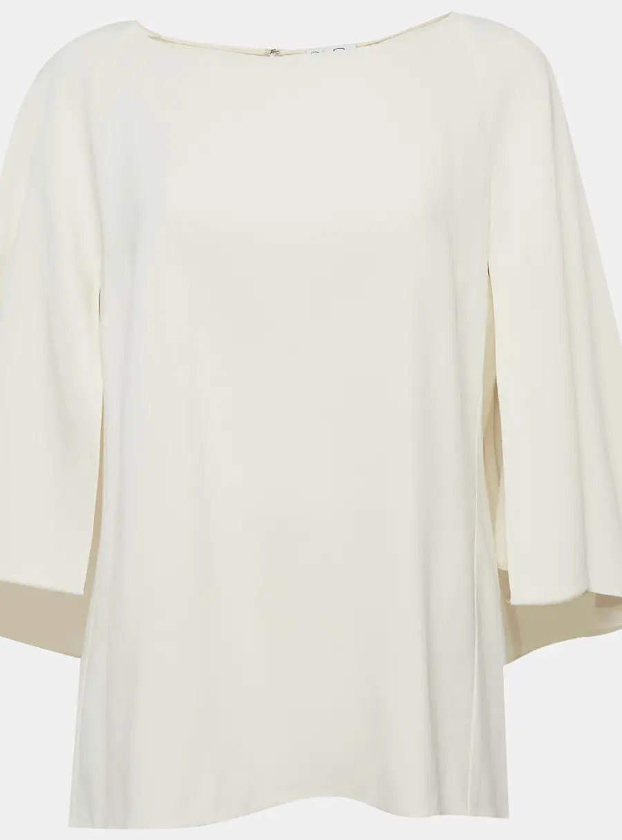 Oscar de la Renta Off White Crepe Cape Detail Top L