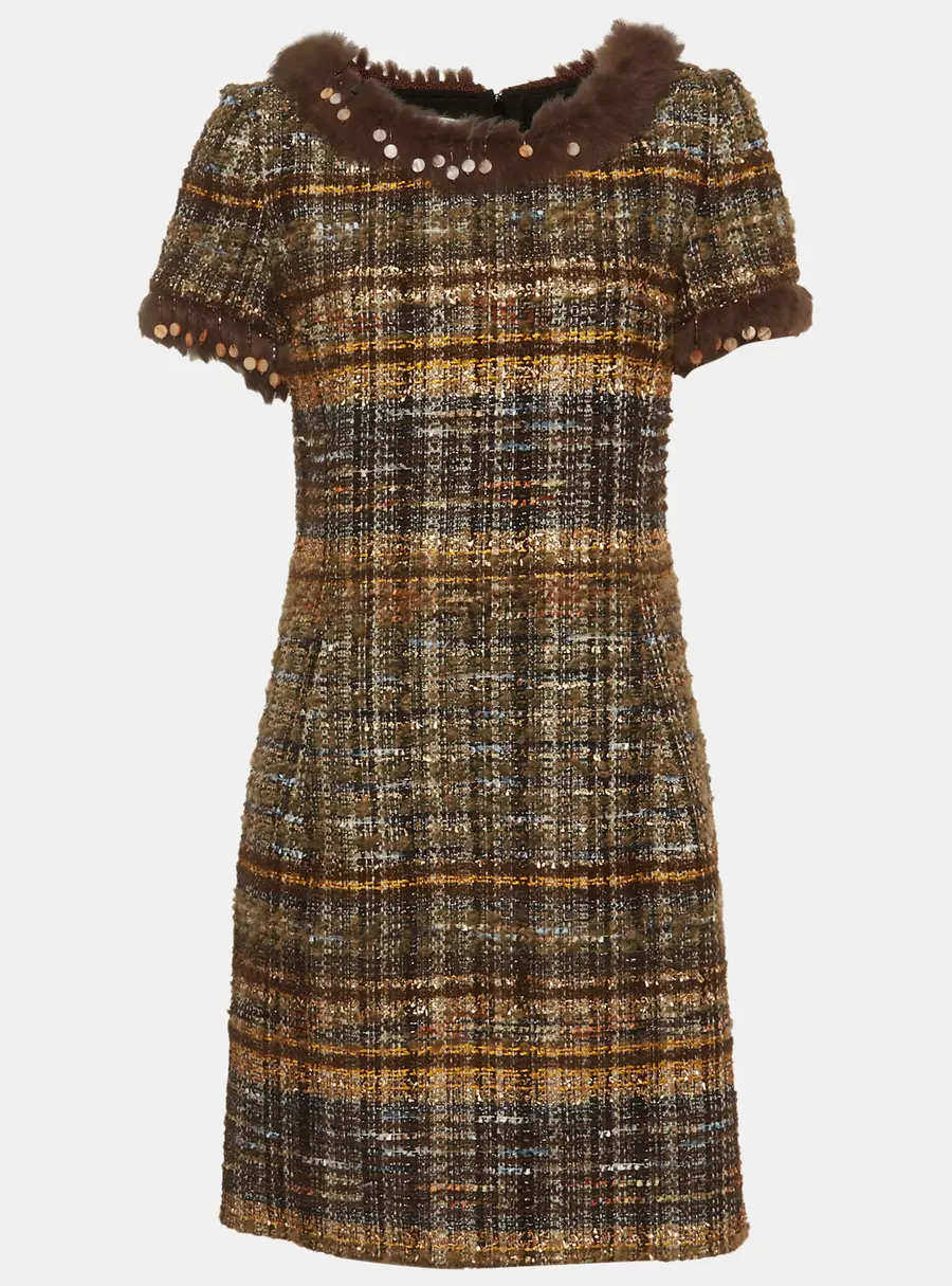 Oscar De La Renta Multicolour Tweed Embellished Mini Dress L
