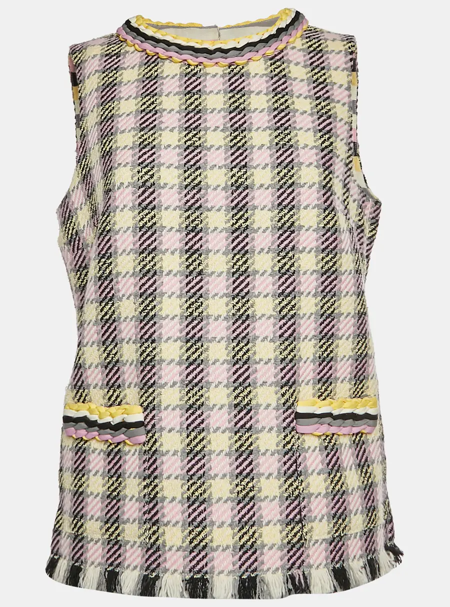 Oscar de la Renta Multicolour Checked Tweed Sleeveless Top M