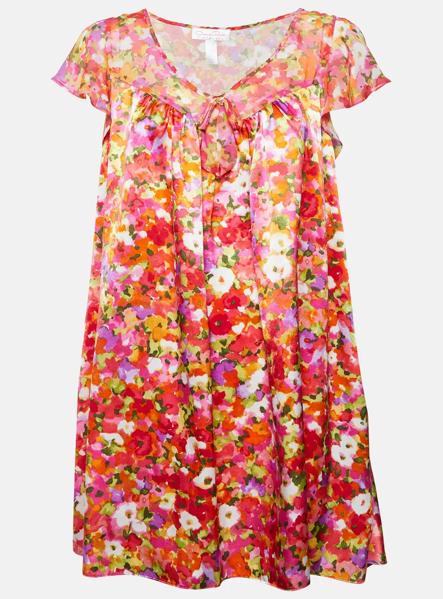 Oscar De La Renta Pink Label Multicolor Floral Print Satin Night Gown XL
