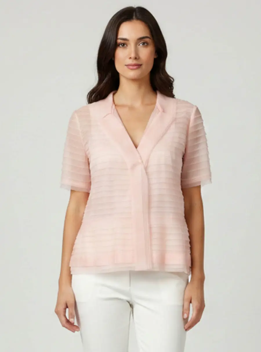 Oscar de la Renta Pink Knit Ruffle Layered Tops L
