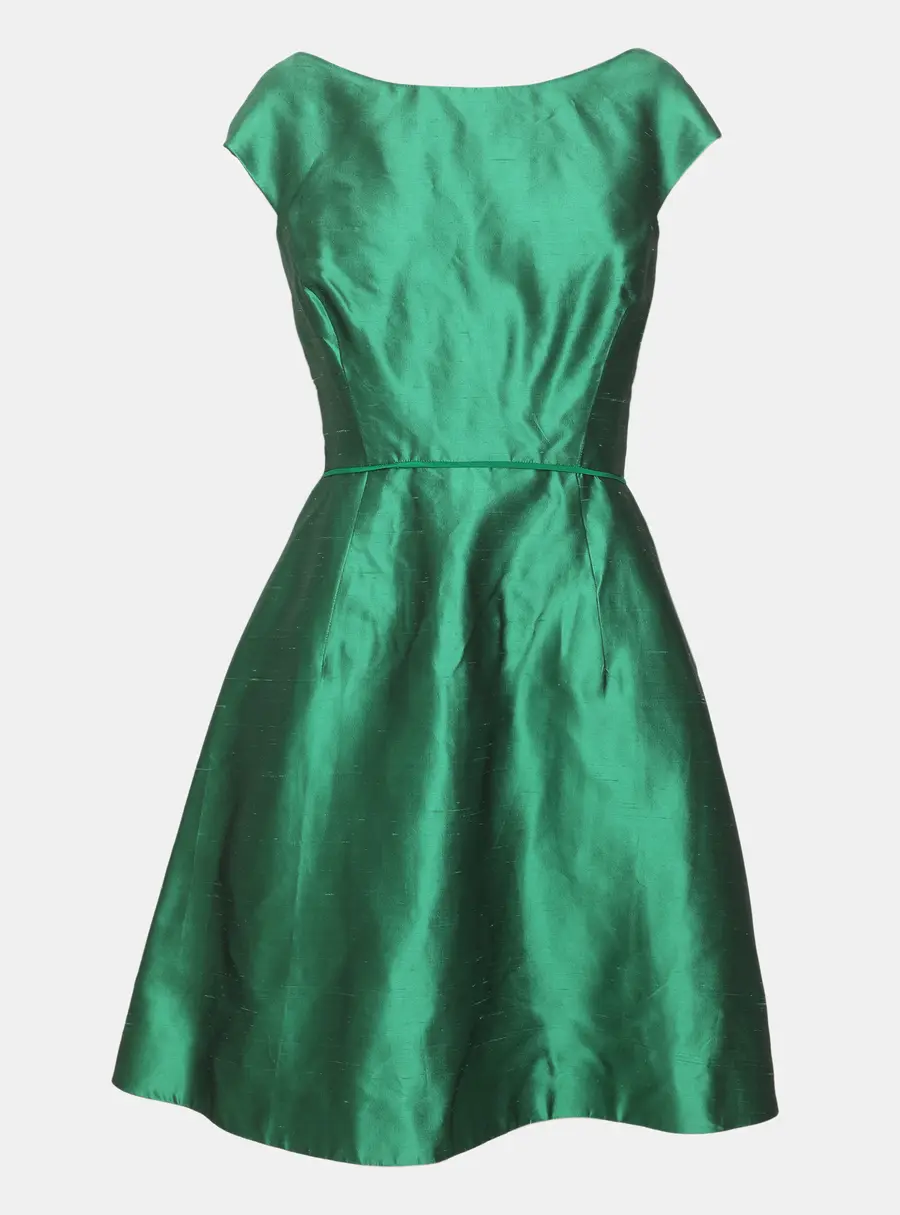 Oscar de la Renta Green Silk Knee Length Dress L