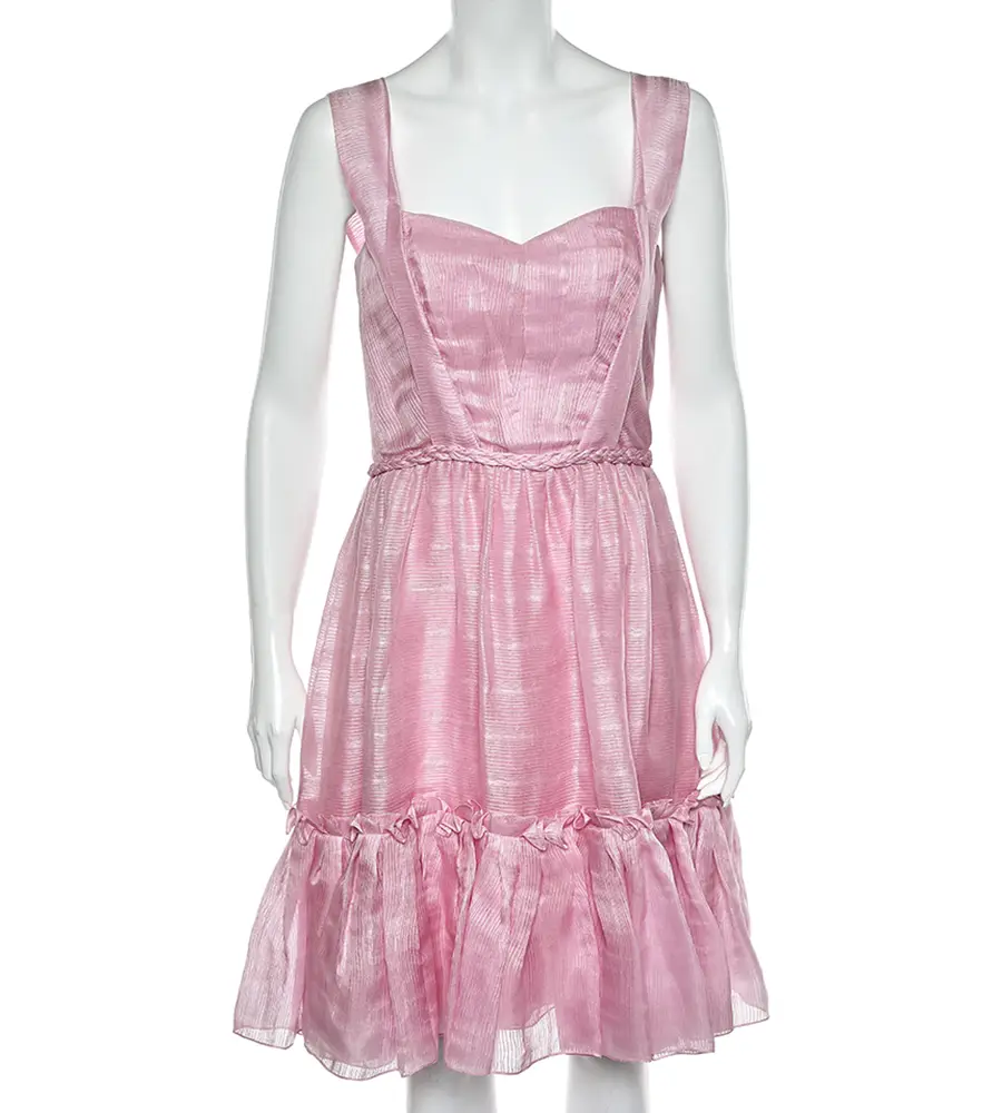 Oscar de la Renta Pink Silk Sleeveless Flared Mini Dress M