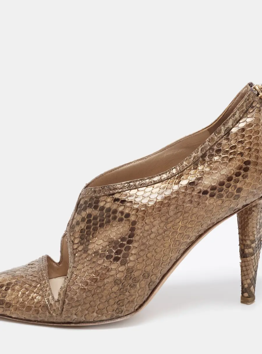 Oscar de la Renta Btown/Gold Python Booties Size 40.5