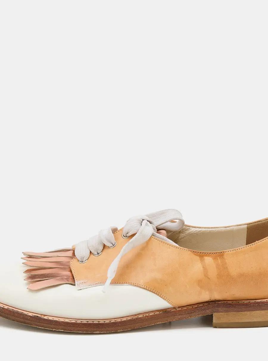 Oscar de la Renta Tricolor Leather Fringe Detail Lace Up Derby Size 39