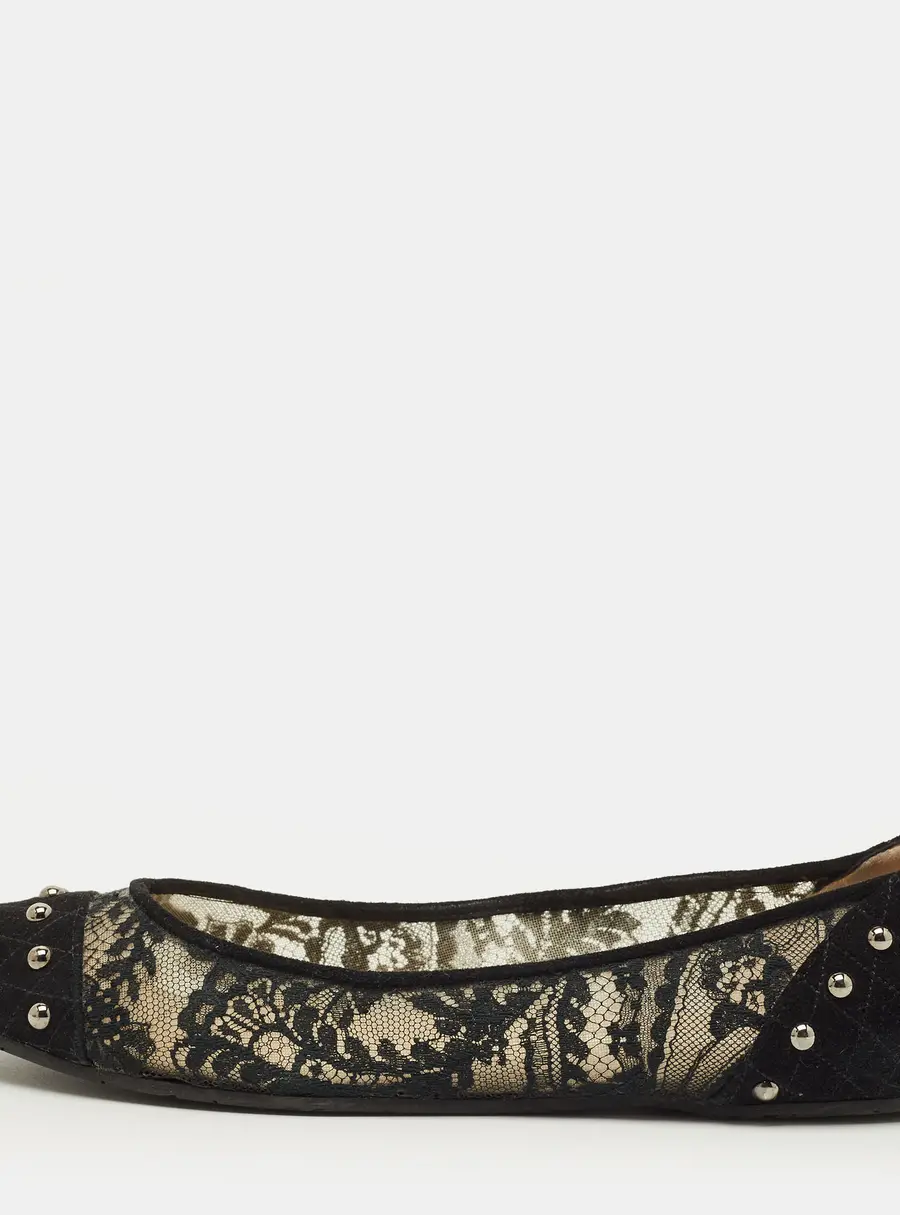 Oscar de la Renta Size 41 Black Lace and Suede Ballet Flats