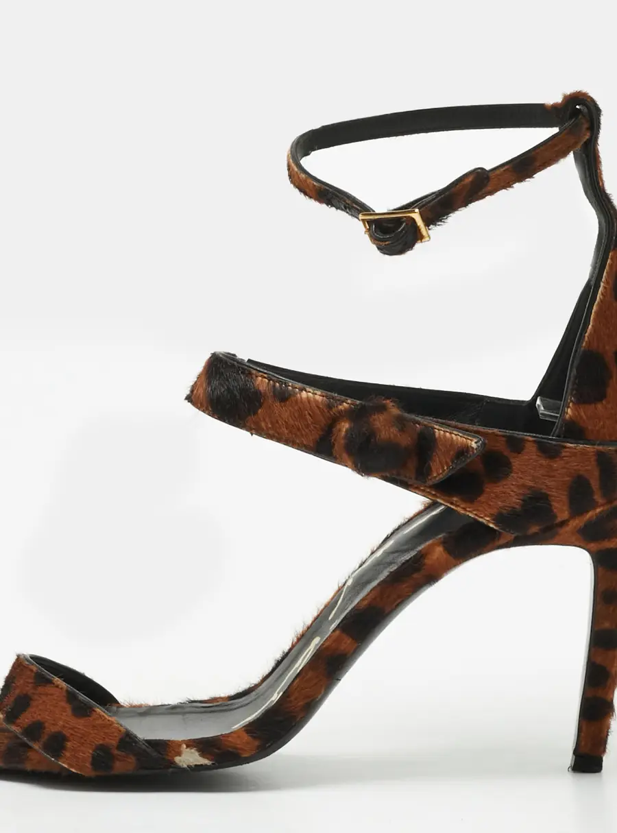 Oscar de la Renta Size 37.5 Brown Calf Hair Hair Ankle Strap Sandals