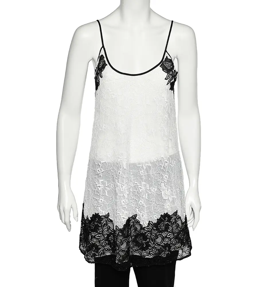 Oscar de la Renta Monochrome Lace Slip Dress M