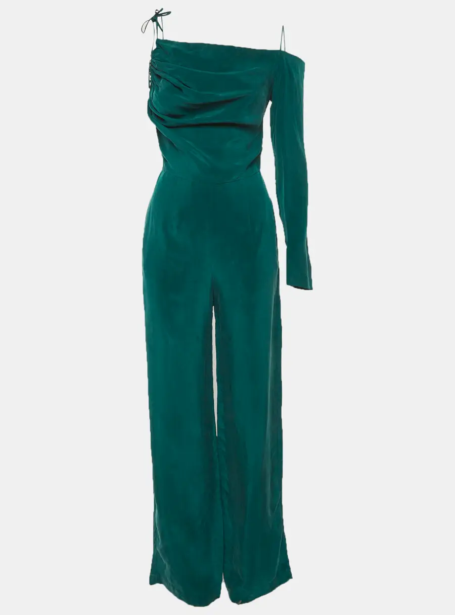 MATÉRIEL Green Satin One Shoulder Jumpsuit S