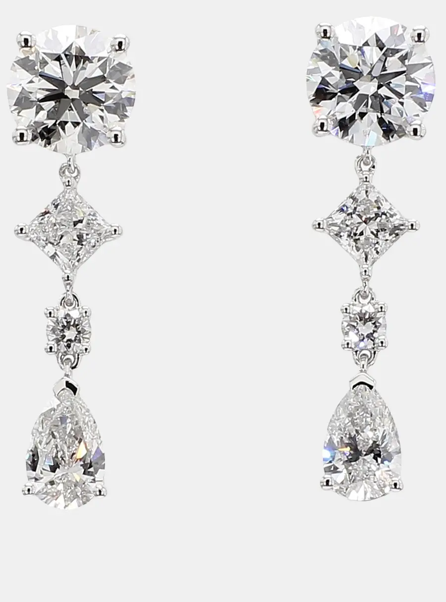 4.28 cts Lab Grown Diamond 14k White Gold Fancy Mix Earrings