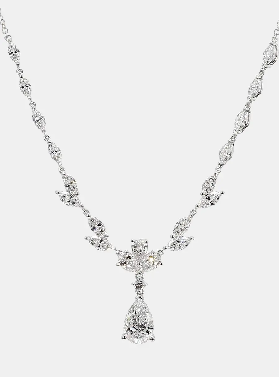 2.95 cts Lab Grown Diamond 14k White Gold Fancy Mix Necklace