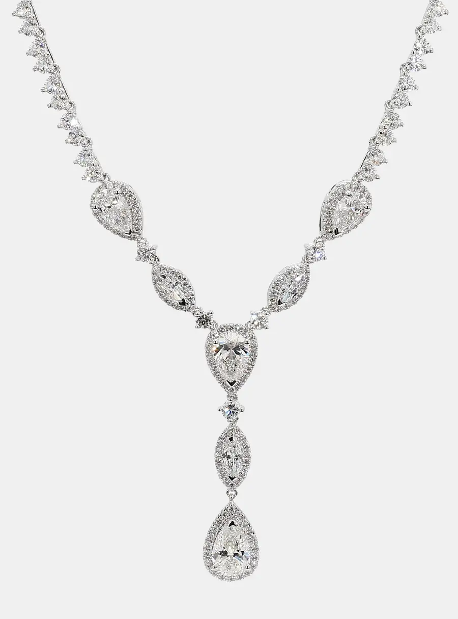 12.44 cts Halo Lab Grown Diamond 14k White Gold Fancy Mix Necklace