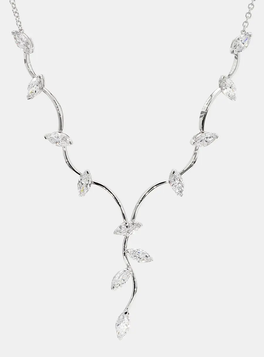 3.72 cts Marquise Lab Grown Diamond 14k White Gold Vine Necklace