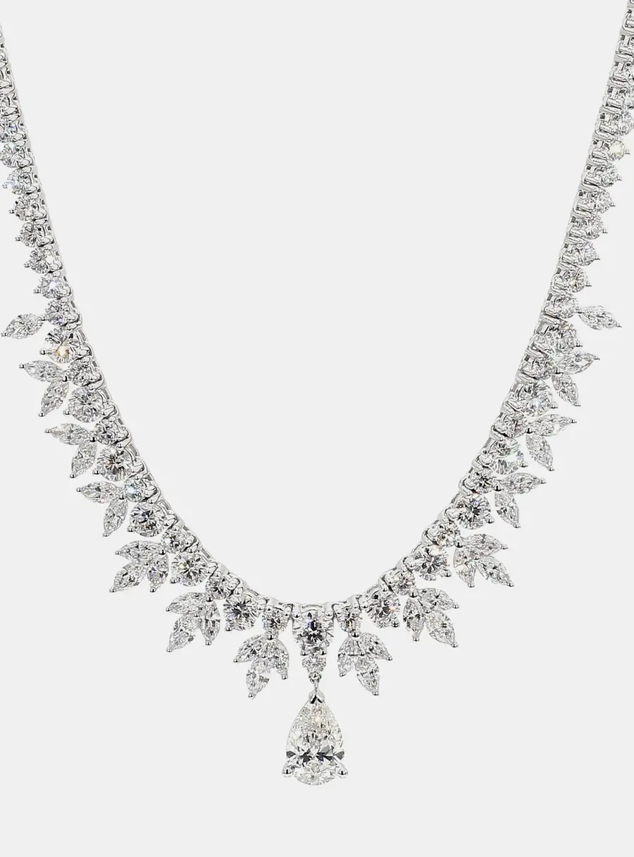 13.43 cts Lab Grown Diamond 14k White Gold Mix Floral Necklace