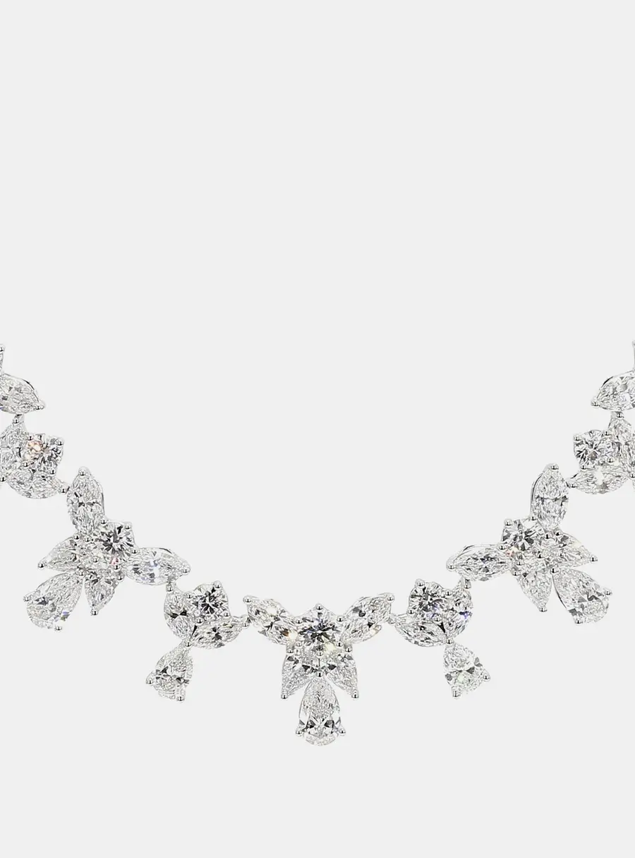 33.06 cts Cluster Lab Grown Diamond 14k White Gold Mix Necklace
