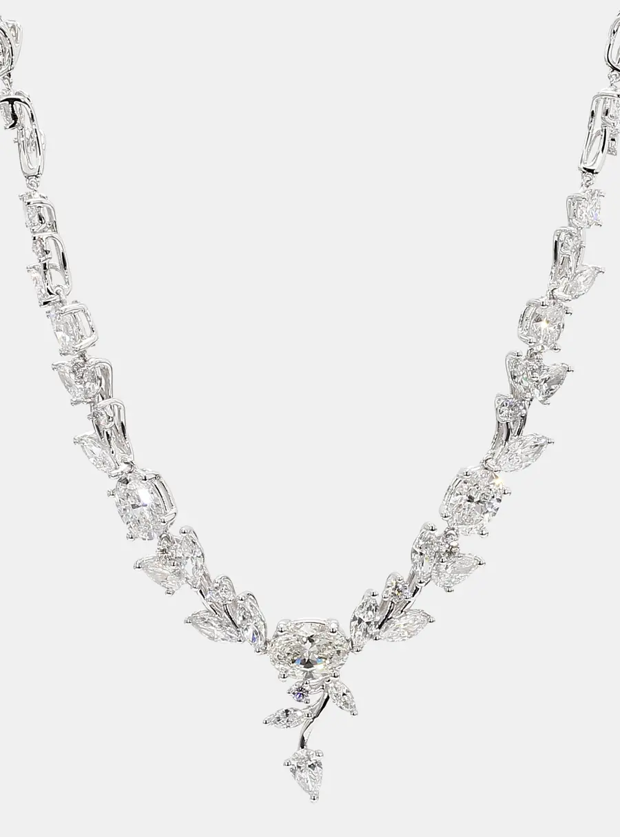 11.96 cts Lab Grown Diamond 14k White Gold Mix Floral Necklace