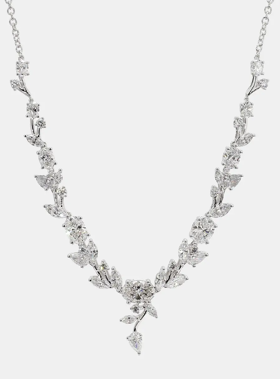 7.09 cts Lab Grown Diamond 14k White Gold Mix Floral Necklace