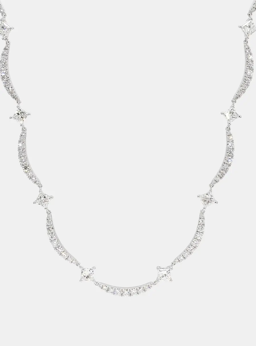 7.98 cts Lab Grown Diamond 14k White Gold Mix Curved Bar Station Necklace