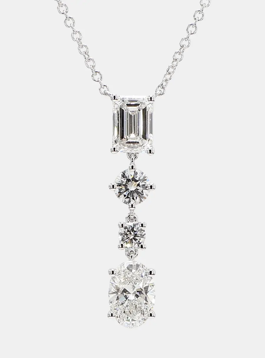 1.86 cts Lab Grown Diamond 14k White Gold Fancy Mix Drop Pendant Necklace