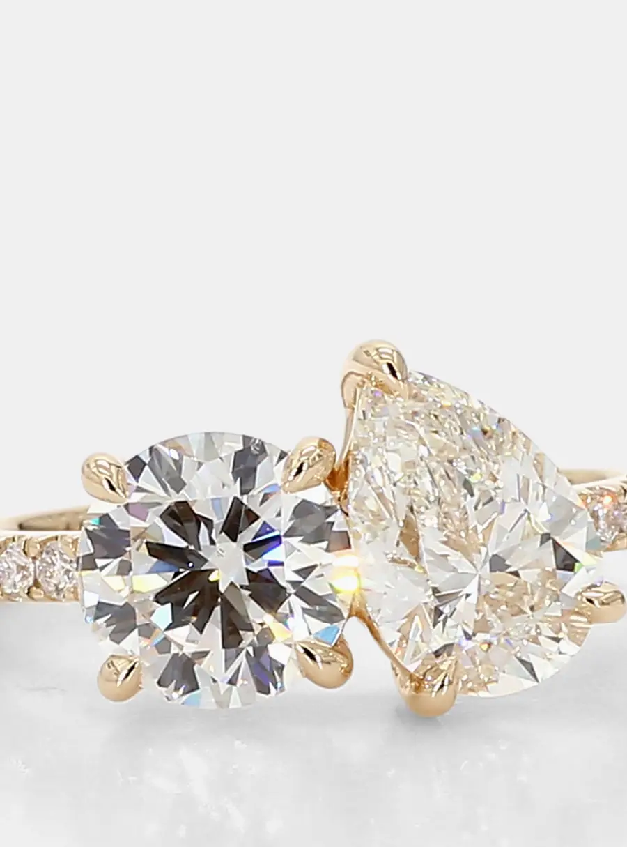 3.04 cts Lab Grown Diamond 14k Yellow Gold Toi Et Moi Pave Engagement Ring Size 7