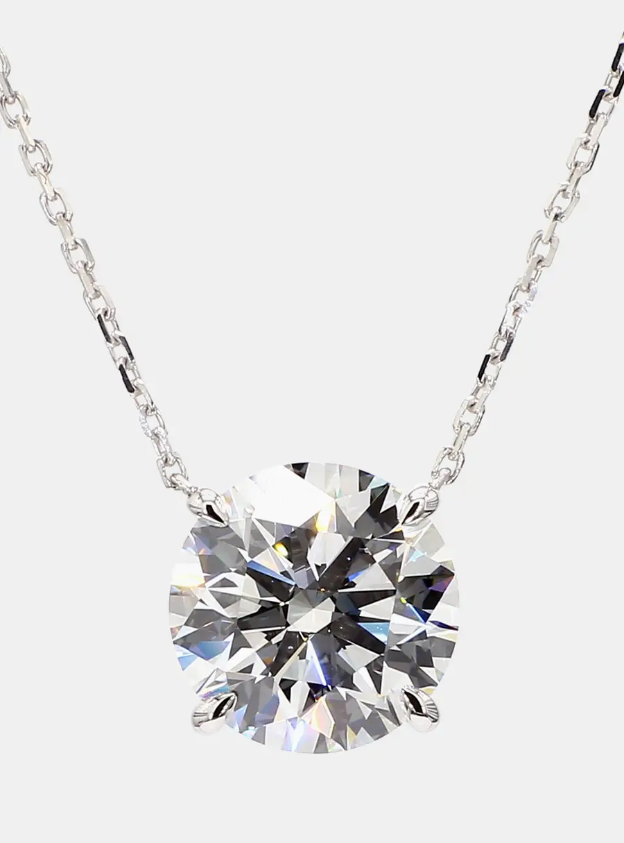 3.38 cts Round Lab Grown Diamonds 14K White Gold Solitaire Pendant
