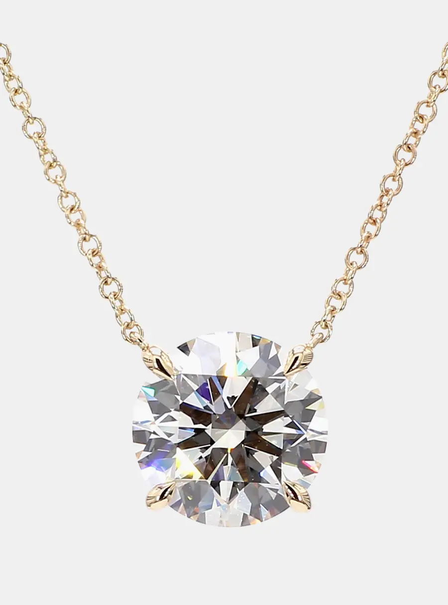 5.36 cts Round Lab Grown Diamonds 14K Yellow Gold Solitaire Pendant