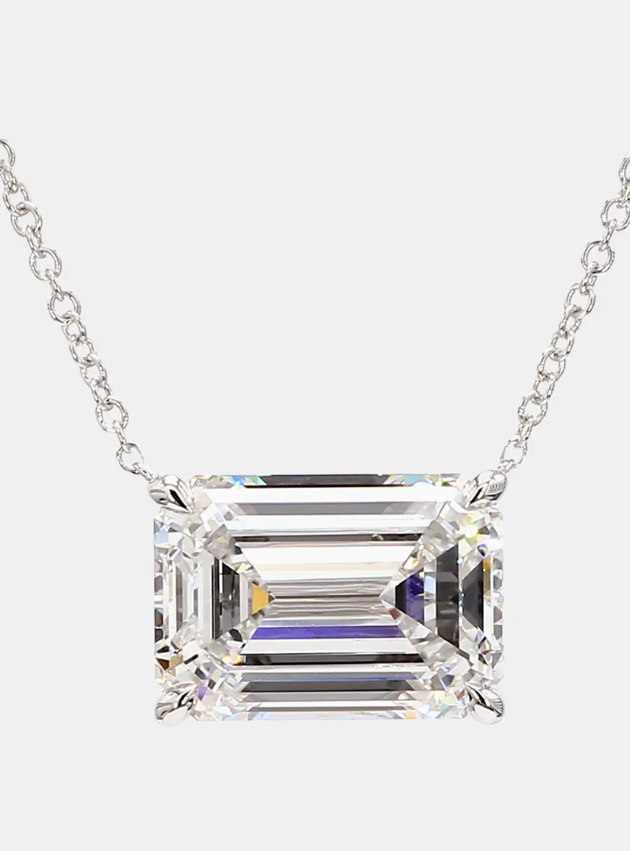 6.05 cts Emerald Lab Grown Diamonds 14K White Gold Solitaire Pendant
