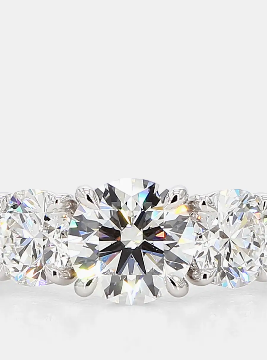 3.92 cts Round Lab Grown Diamonds 14k White Gold Three Stone Pave Engagement Ring