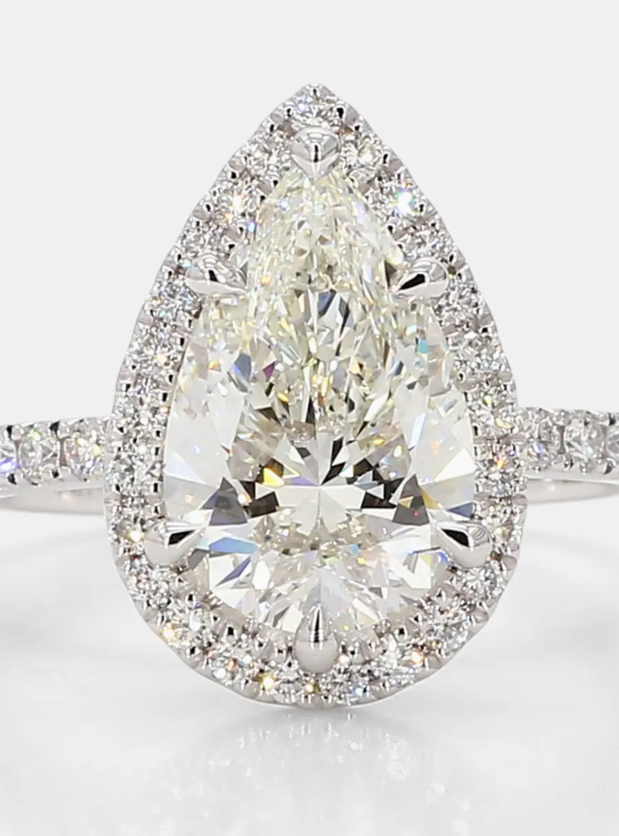 3.08 cts Pear Lab Grown Diamonds 14k White Gold Halo Pave Engagement Ring