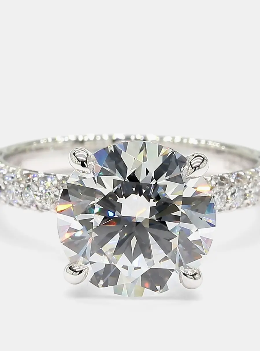 3.81 Round Lab Grown Diamonds 14k White Gold Pave Engagement Ring