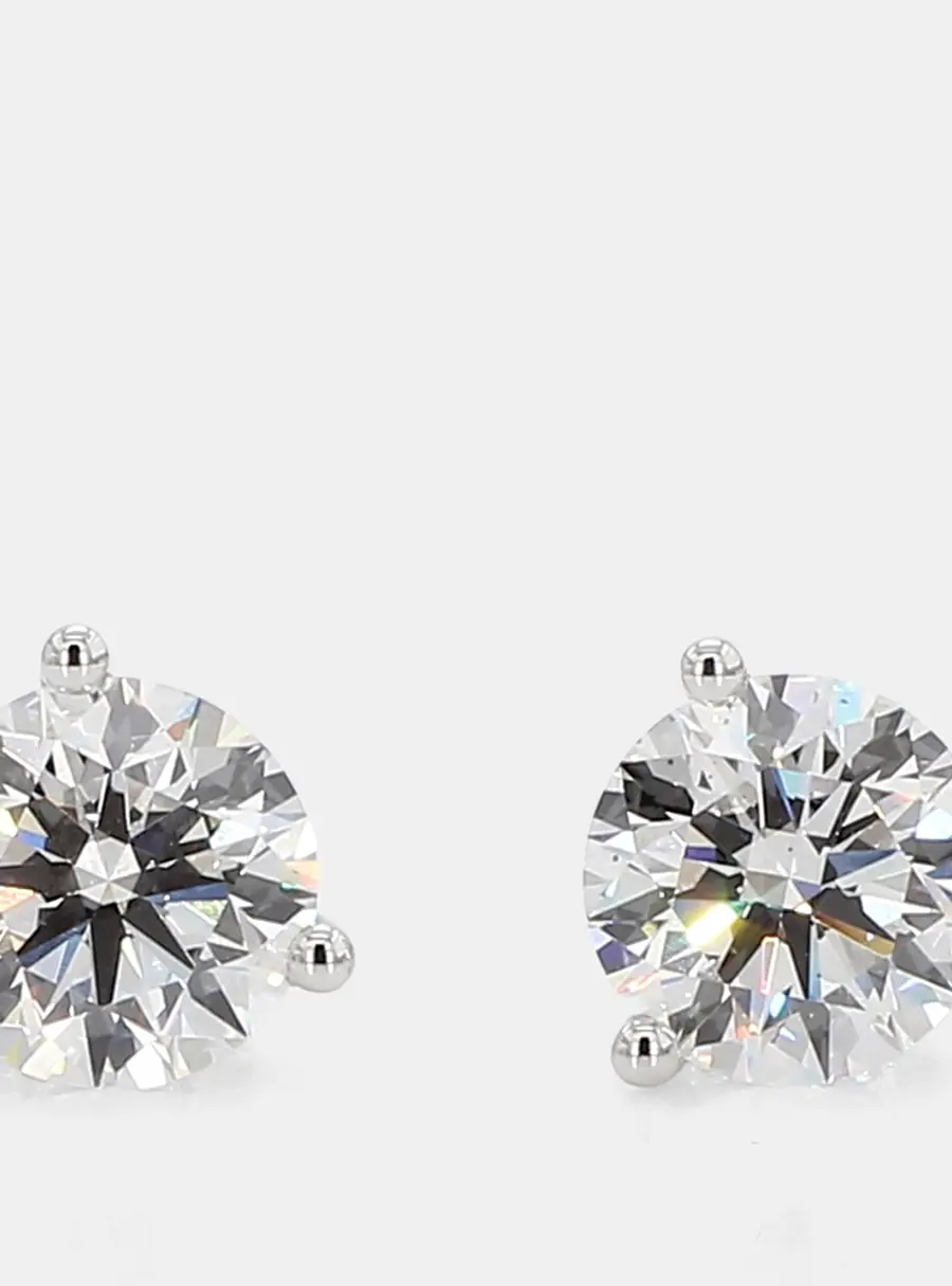 3.00 cts Round Lab Grown Diamonds 14K White Gold 3 Prong Martini Studs