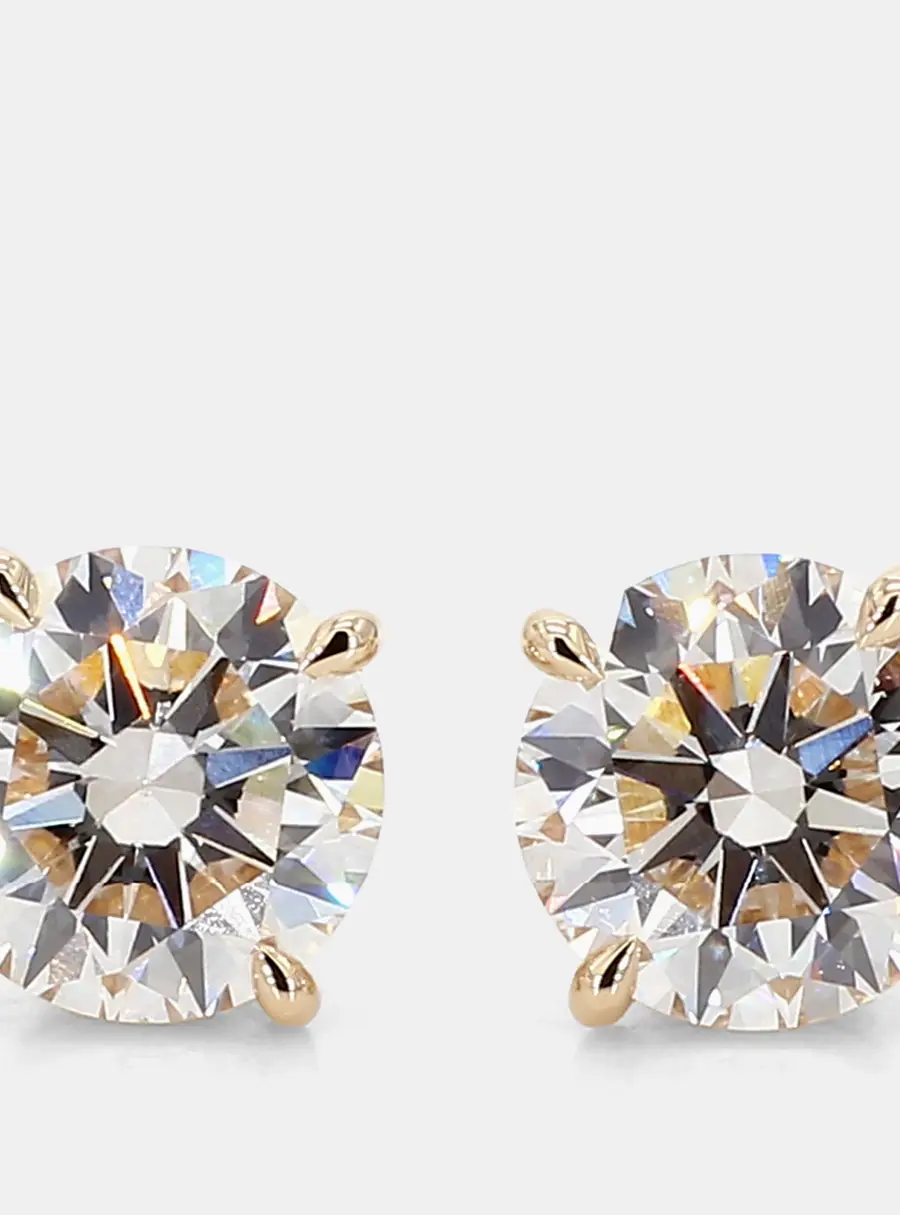 6.05 cts Round Lab Grown Diamonds 14K Yellow Gold 4 Prong Basket Studs