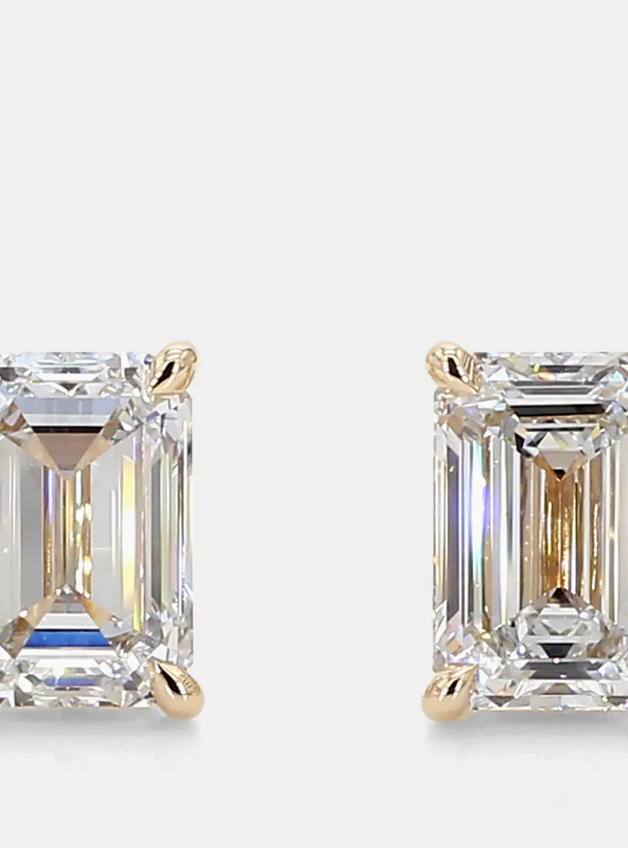 4.30 cts Emerald Lab Grown Diamonds 14K Yellow Gold 4 Prong Basket Studs