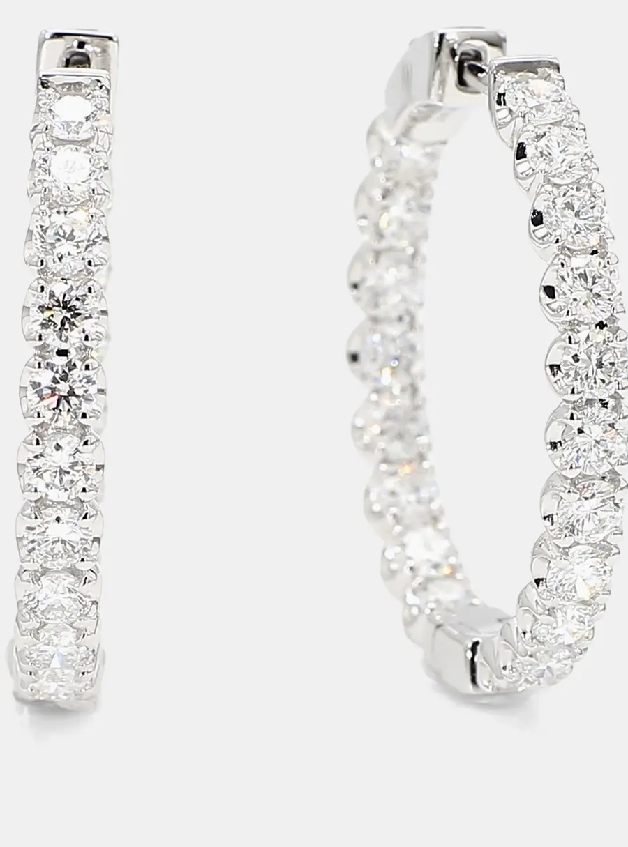 3.00 cts Round Lab Grown Diamonds 14K White Gold Inside-Out Hoops