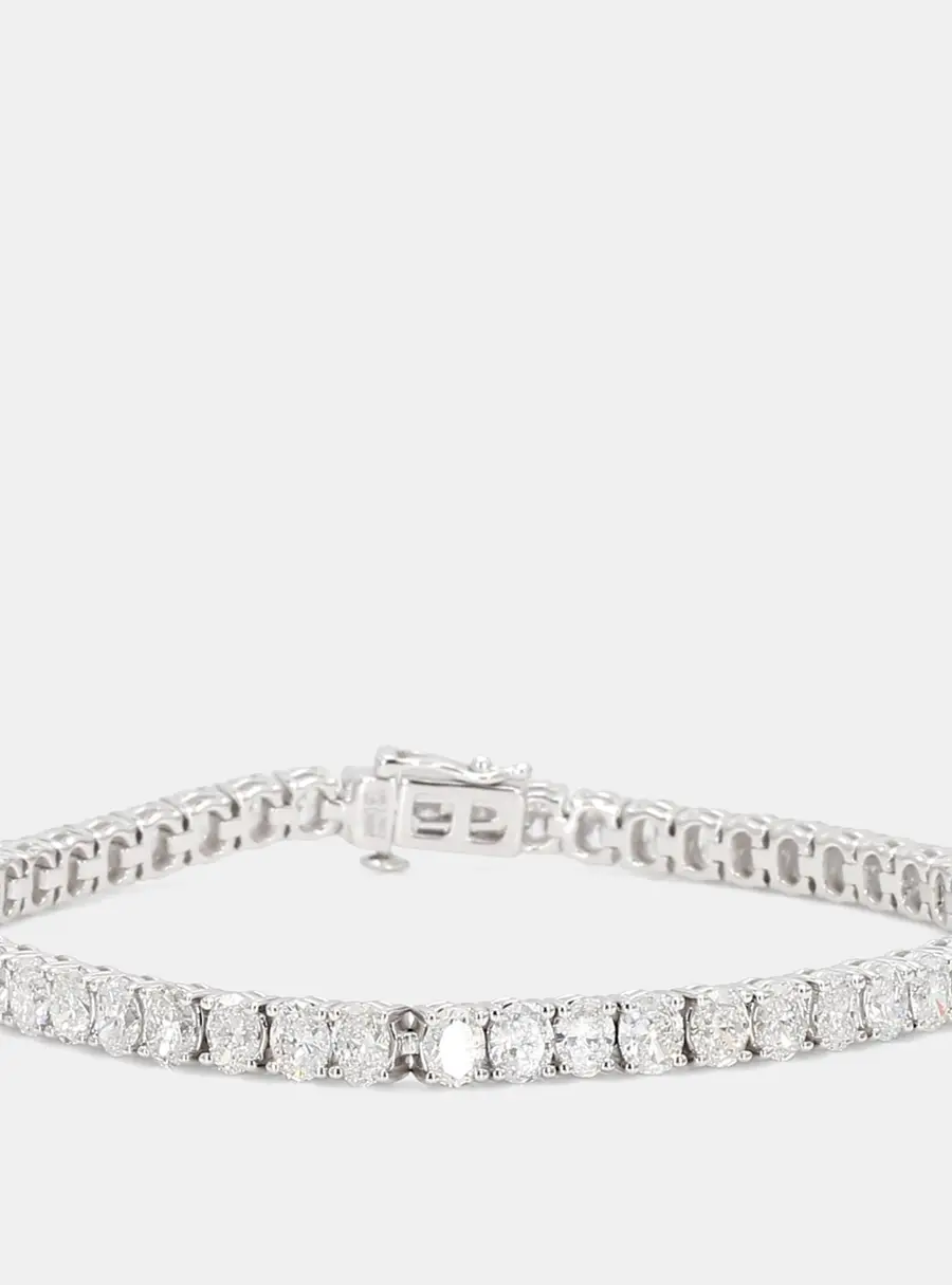 7.8 cts Oval Lab Grown Diamonds 14K White Gold Basket Tennis Bracelet