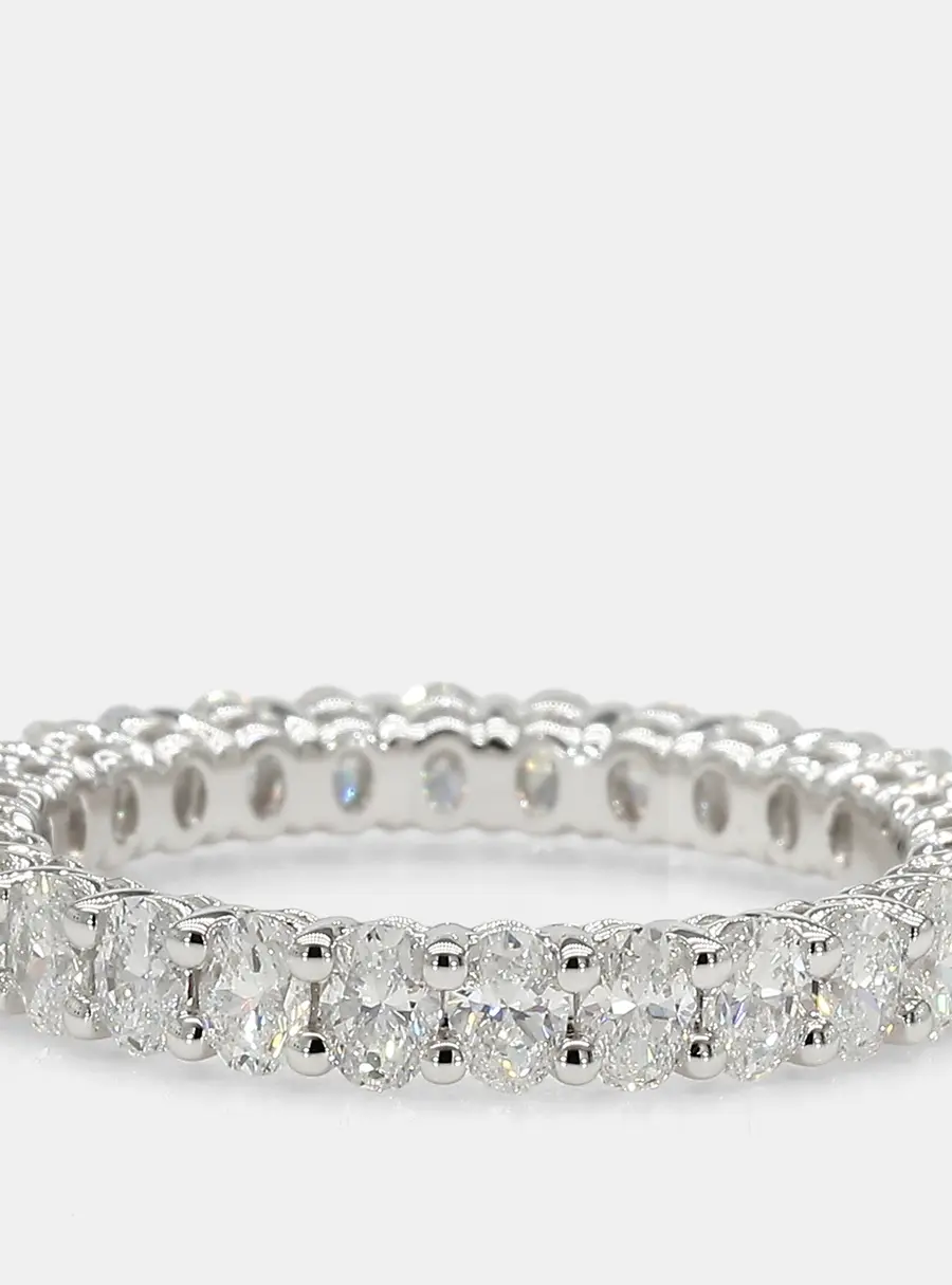 2.04 cts Oval Lab Grown Diamonds 14K White Gold Eternity Basket Band EU 54.5