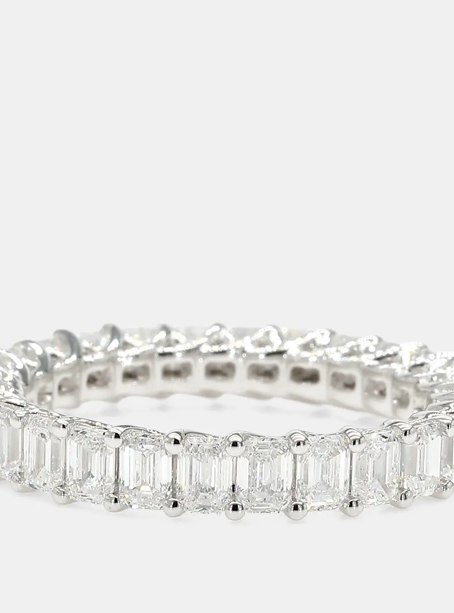 2.97 cts Emerald Lab Grown Diamonds 14K White Gold Eternity Band EU 54.5