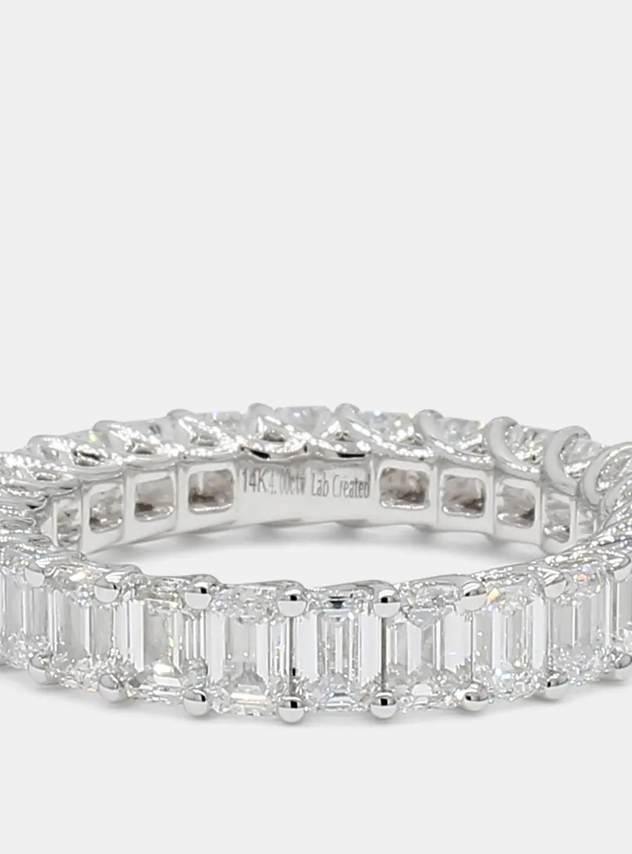 4.16 cts Emerald Lab Grown Diamonds 14K White Gold Eternity Band EU 54.5