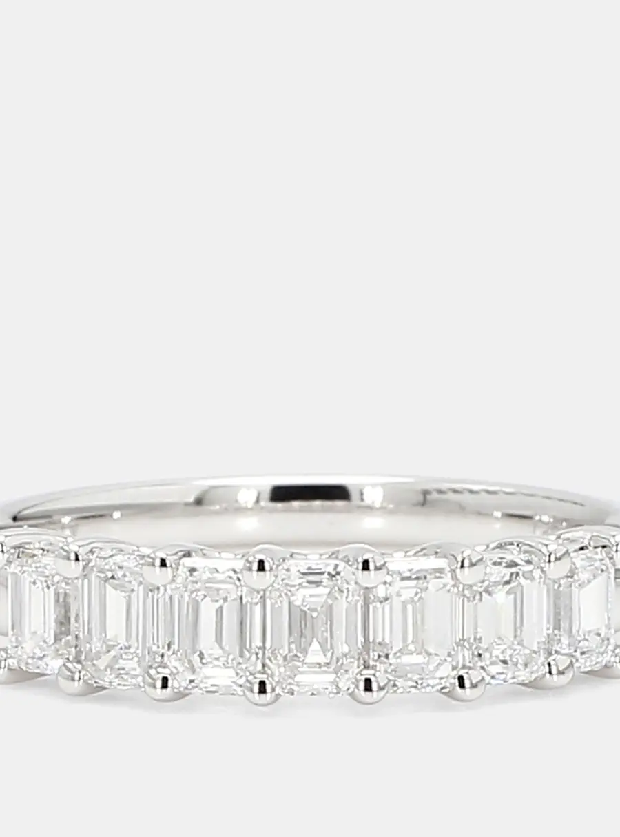 1.02 cts Emerald Lab Grown Diamonds 14K White Gold Stone Wedding Band EU 54.5