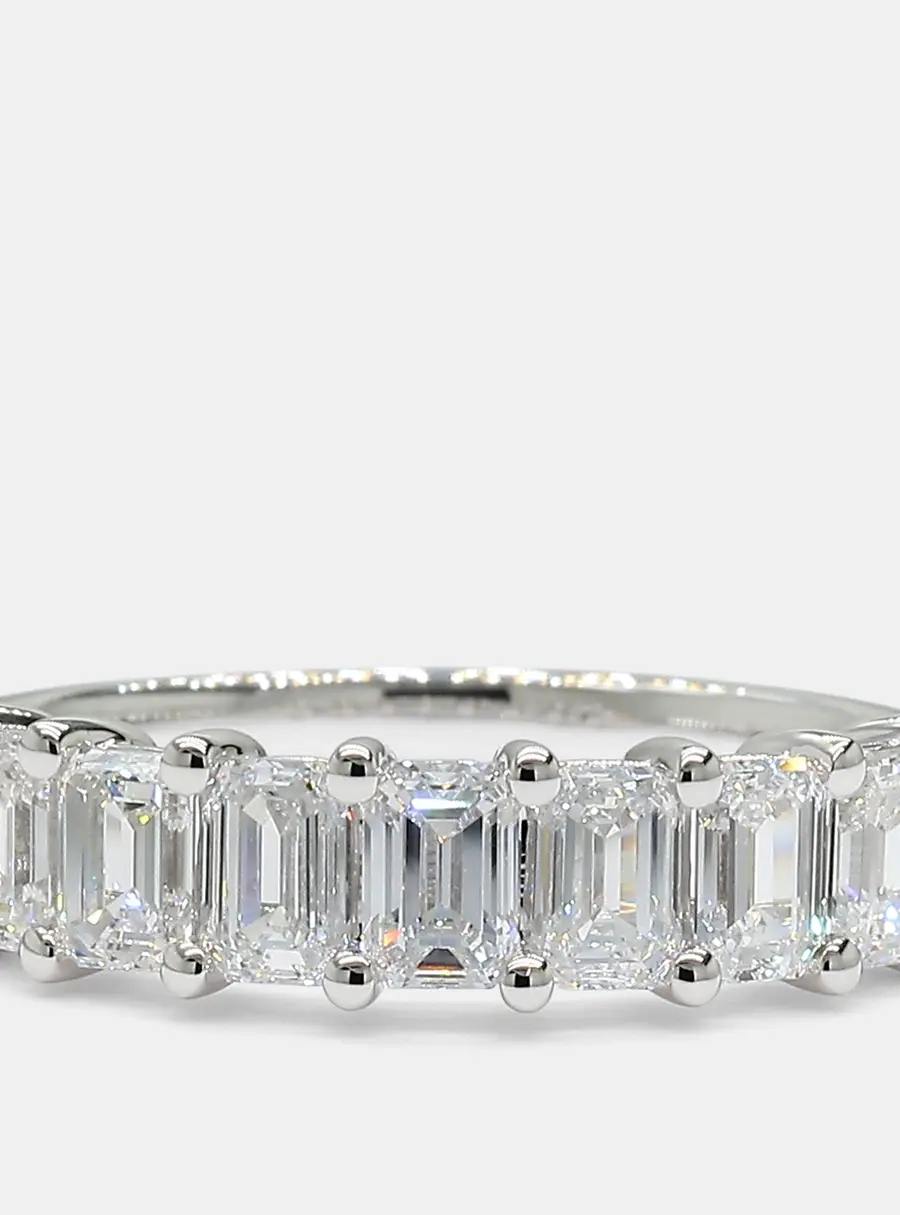 1.51 cts Emerald Lab Grown Diamonds 14K White Gold 7 Stone Wedding Band