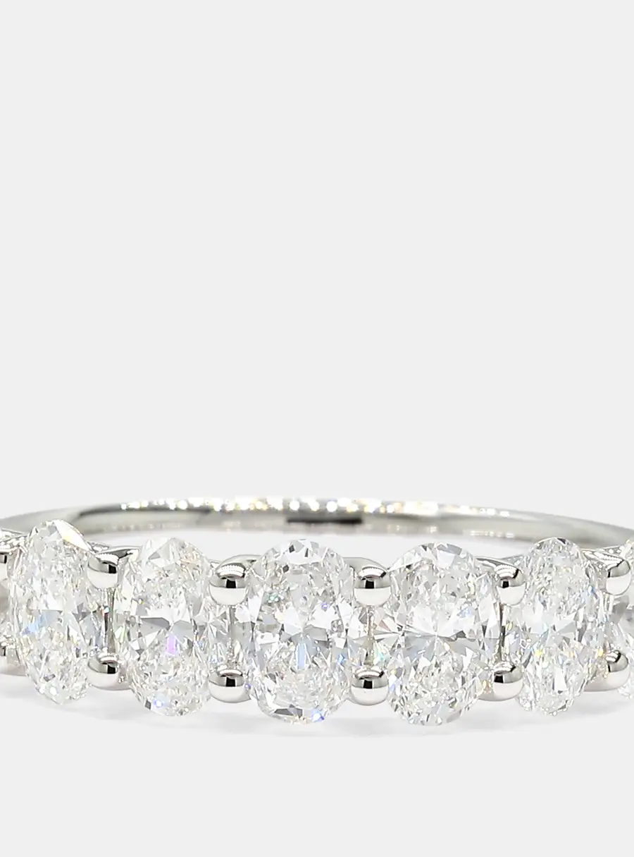 2.02 cts Oval Lab Grown Diamonds 14K White Gold 7 Stone Wedding Band US 7