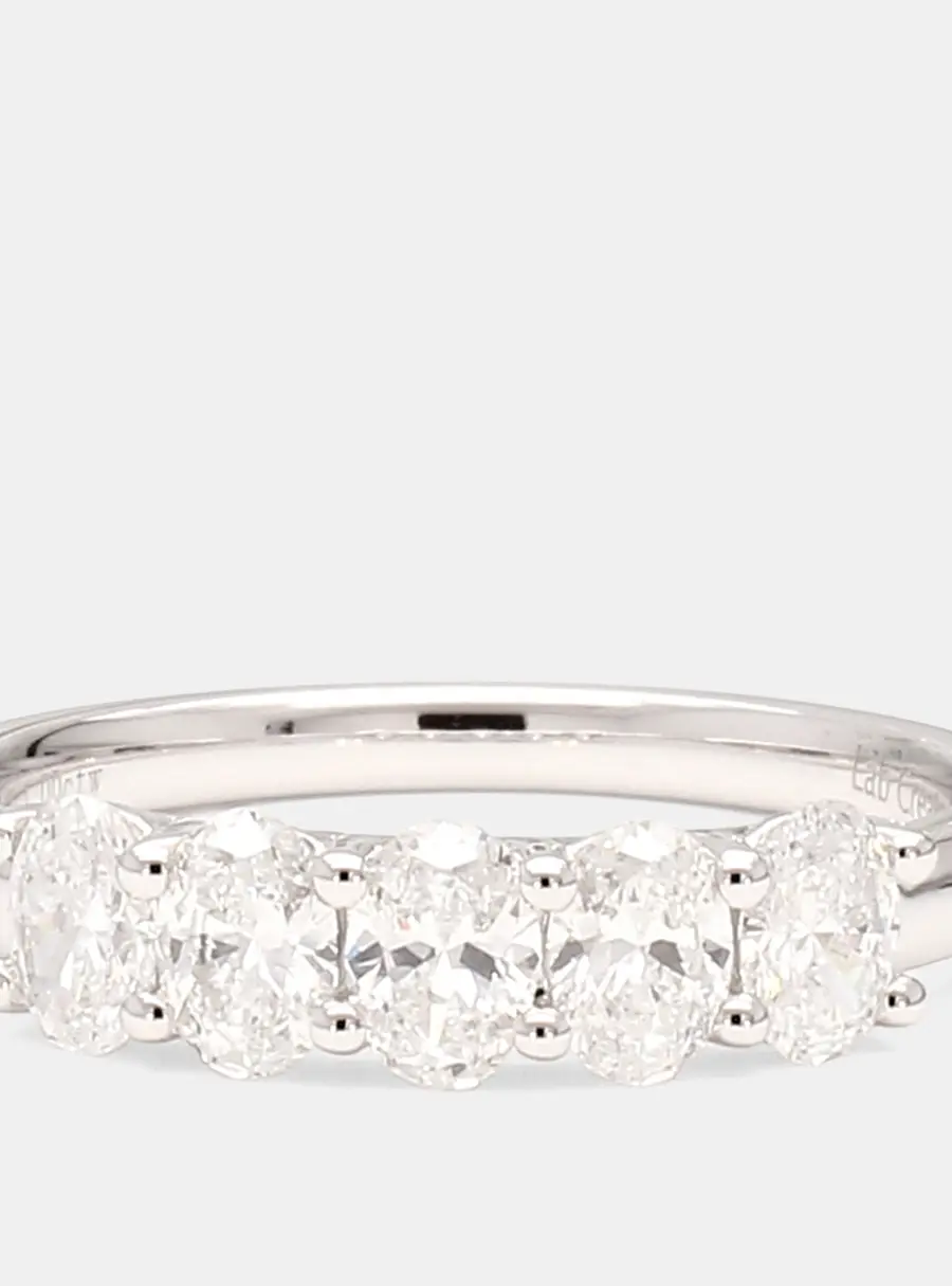1.00 cts Oval Lab Grown Diamonds 14K White Gold 5 Stone Wedding Band