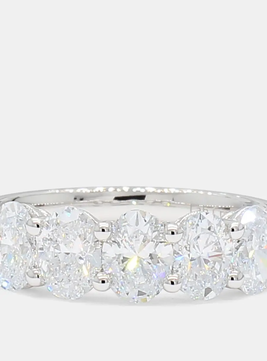 2.00 cts Oval Lab Grown Diamonds 14K White Gold 5 Stone Wedding Band