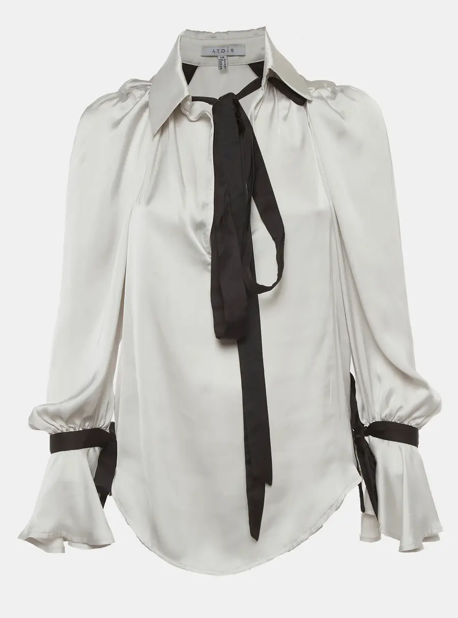 Atoir Light Grey Satin Tie Up Blouse S